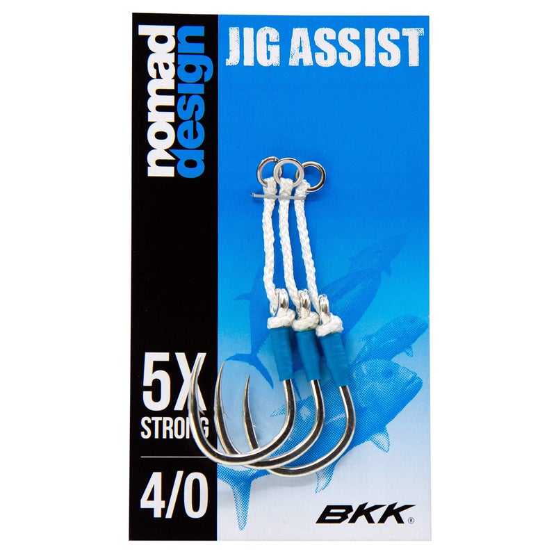 Nomad Design Jigging Assist Super Strong BKK Hooks, with Heavy Duty Solid Rings and Assist Cord, Pack of 3, Multiple Sizes 4/0